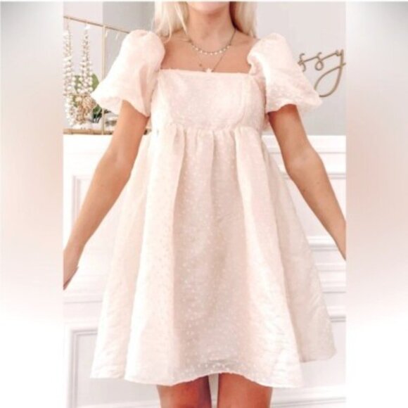 Storia Monochromatic Plaid Bright White Baby Doll Mini Dress Large - Picture 1 of 4